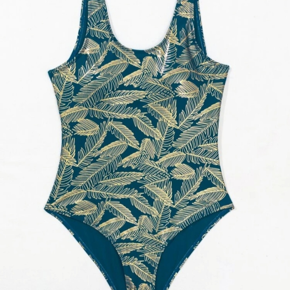 One piece green and gold swimsuit